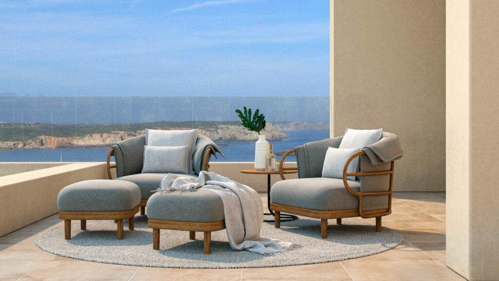 Muebles de exterior realizados con un impecable renderizado para un catálogo